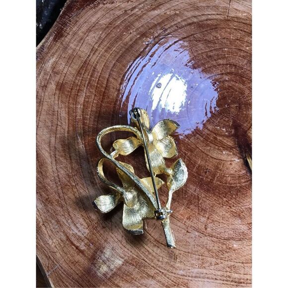 Brooch, Vintage Gold Daisies & Pearl Pin, 60’s - Picture 2 of 3